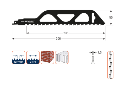 Rotec reciprozaagblad RC810 voor bouwstenen