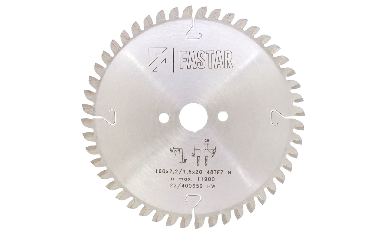 Fastar HM cirkelzaagblad 160x20x48 2,2/1,6 Trapezium vlaktand (neg) alu/trespa®